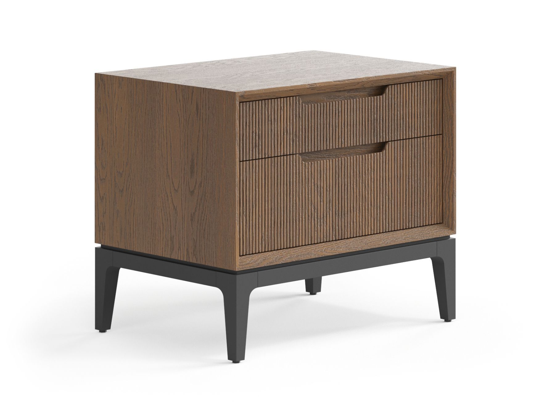 Тумба прикроватная Velvet с двумя выдвижными ящиками с основным цветом дуб туманный матовый и цветом опор суперматовый чёрный