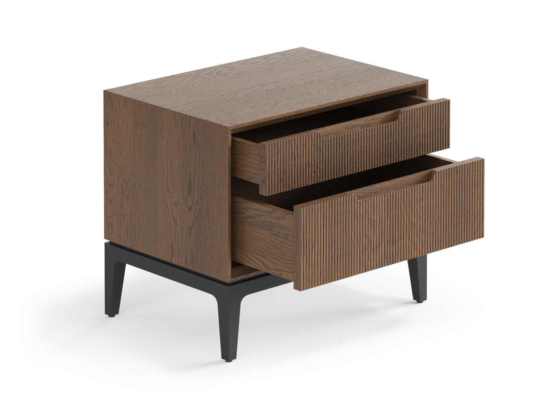 Тумба прикроватная Velvet с двумя выдвижными ящиками с основным цветом дуб туманный матовый и цветом опор суперматовый чёрный