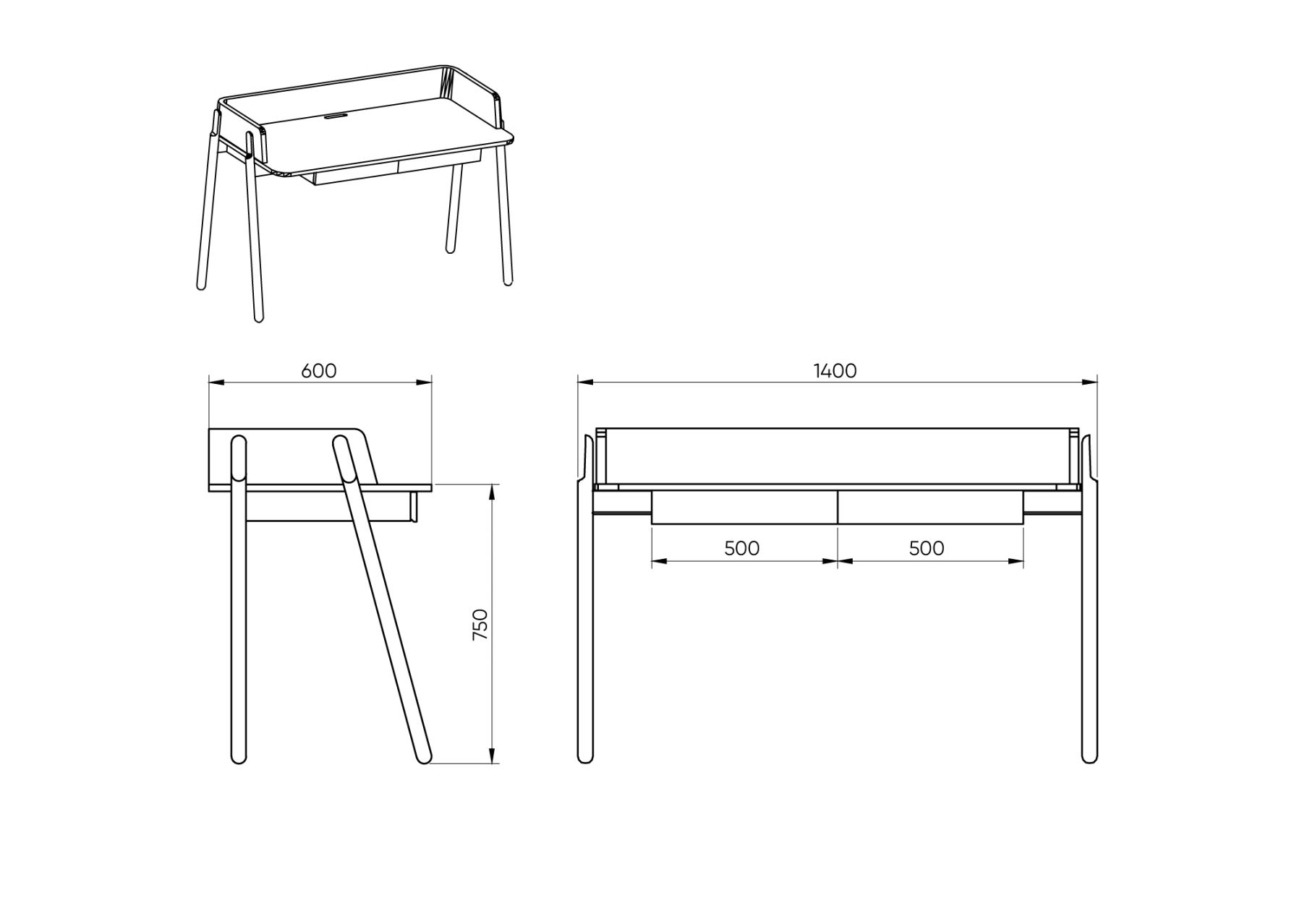 Стол письменный Basic 140*60 см (натуральный дуб, серый твид)