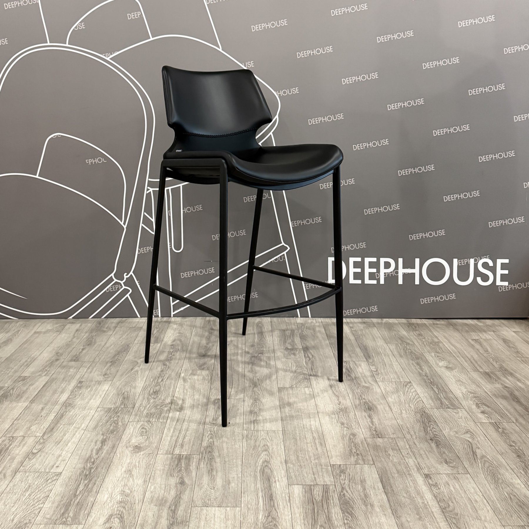 Стул Бремен барный черная экокожа ножки черные