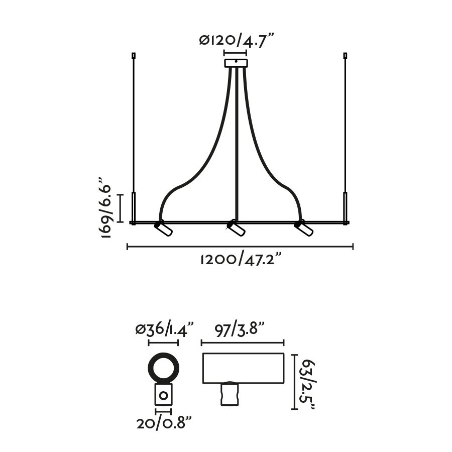 CLAP Линейный подвесной светильник черный 3x6W 3000K 38º