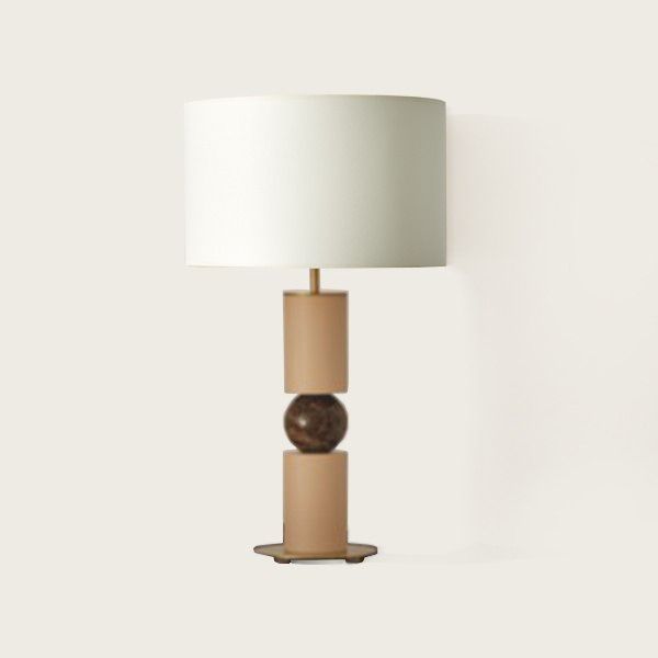 Настольная лампа Alda золотой/натуральное дерево/коричневый мрамор + белый абажур 76061