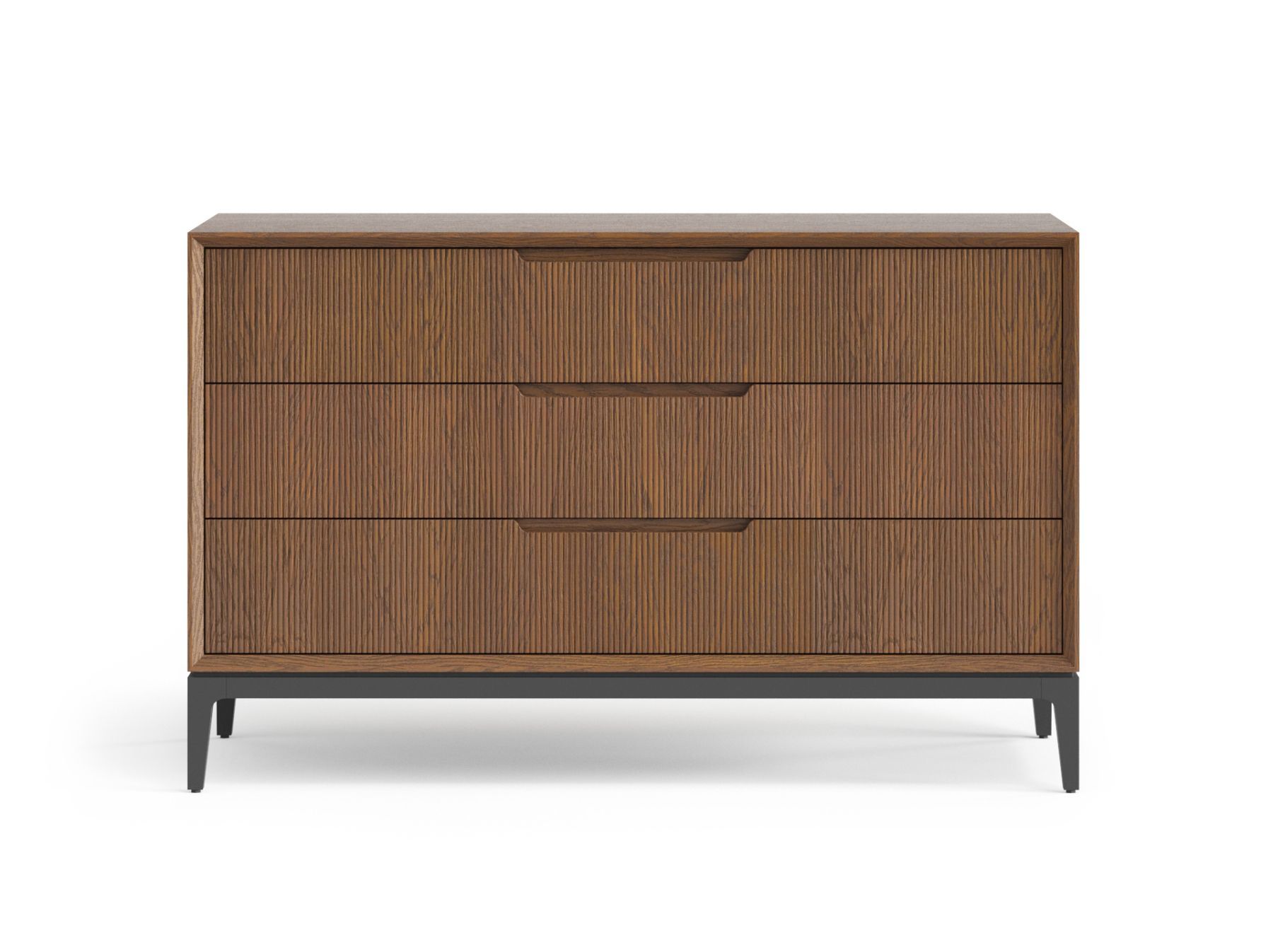 Комод Velvet 3 выдвижных ящика с основным цветом дуб каштановый матовый и цветом опор суперматовый чёрный