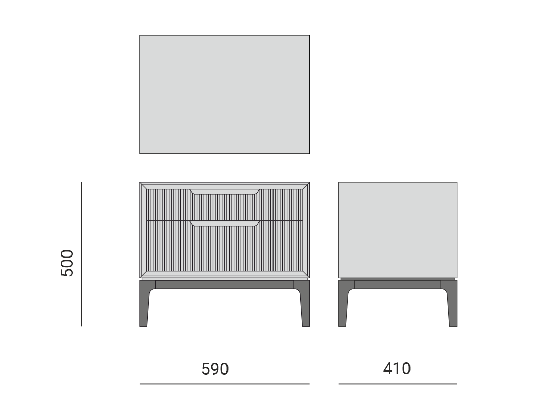 Тумба прикроватная Velvet с двумя выдвижными ящиками с основным цветом дуб туманный матовый и цветом опор суперматовый чёрный