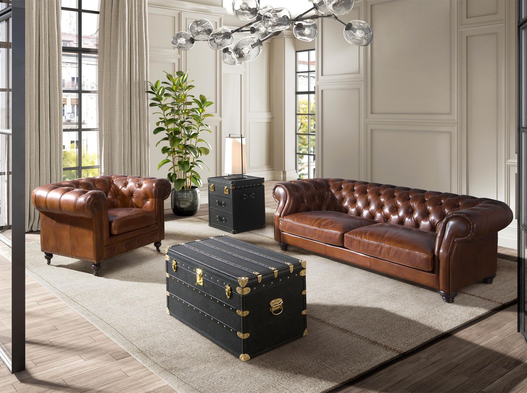 Кресло Chester из коньячно-коричневой кожи модель 5167