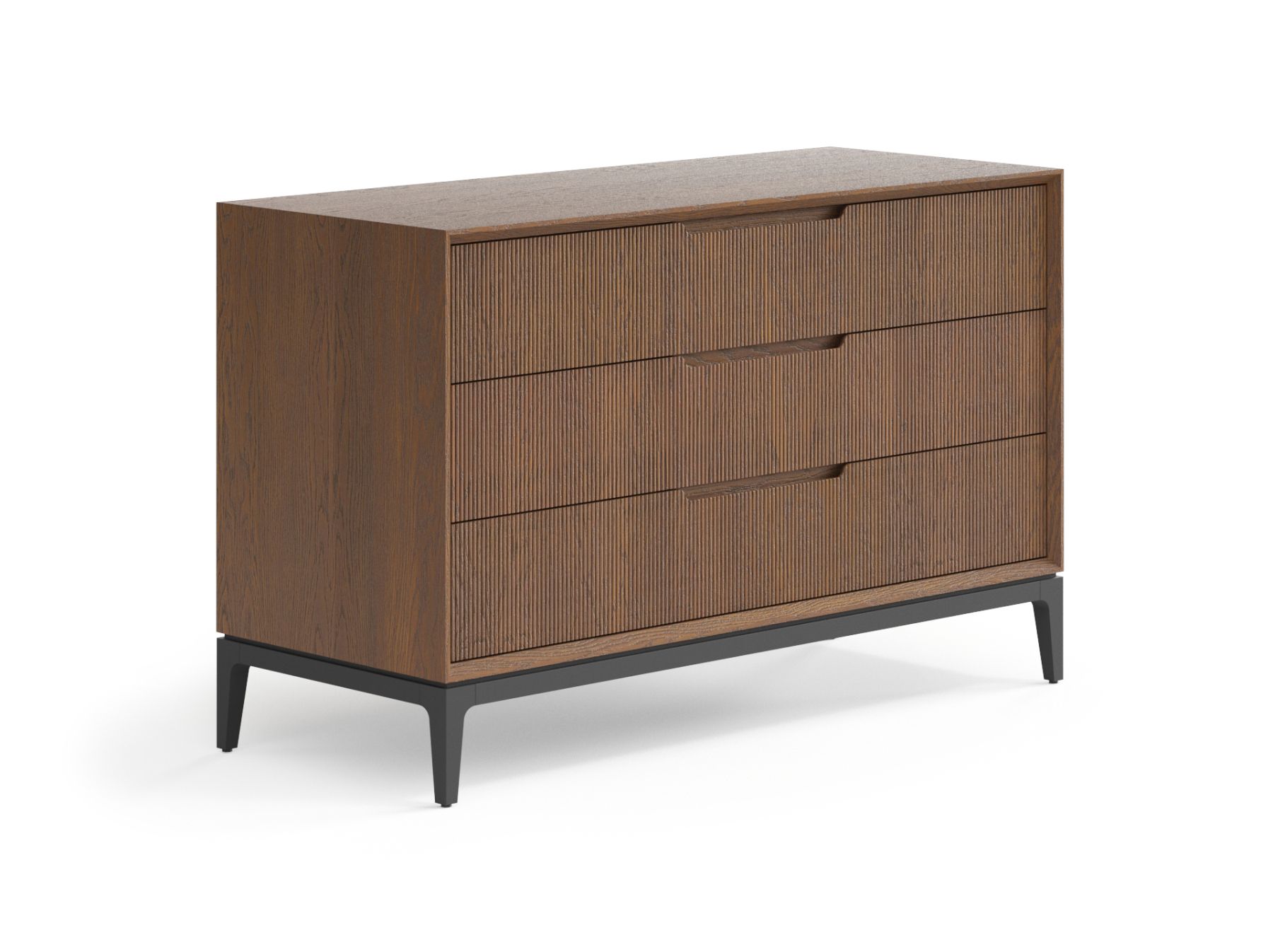 Комод Velvet 3 выдвижных ящика с основным цветом дуб каштановый матовый и цветом опор суперматовый чёрный