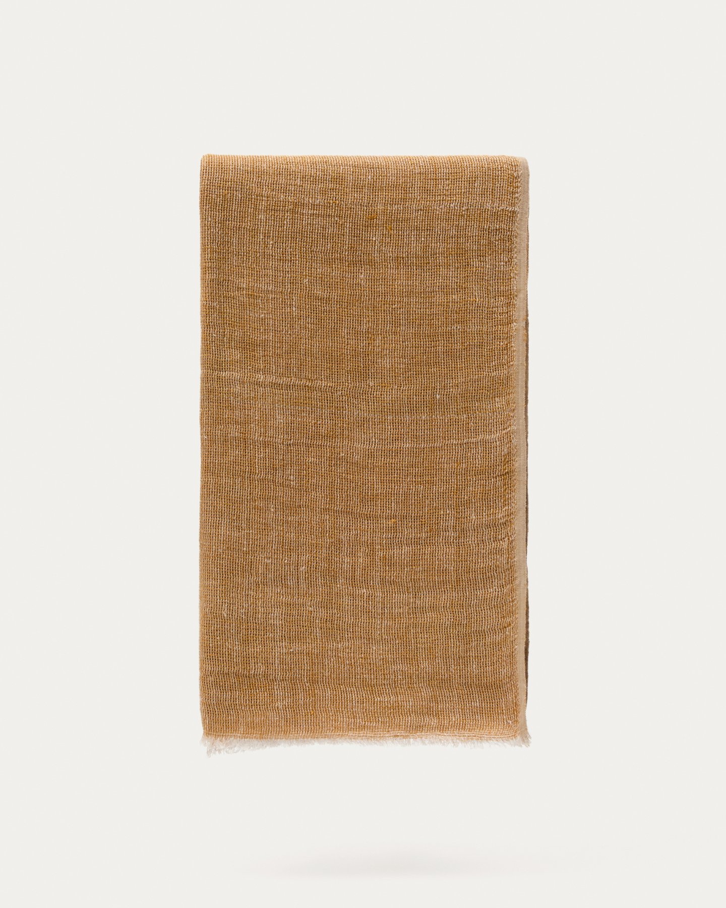 Sanae горчичный 100% льняной плед с бахромой 130 x 170 см