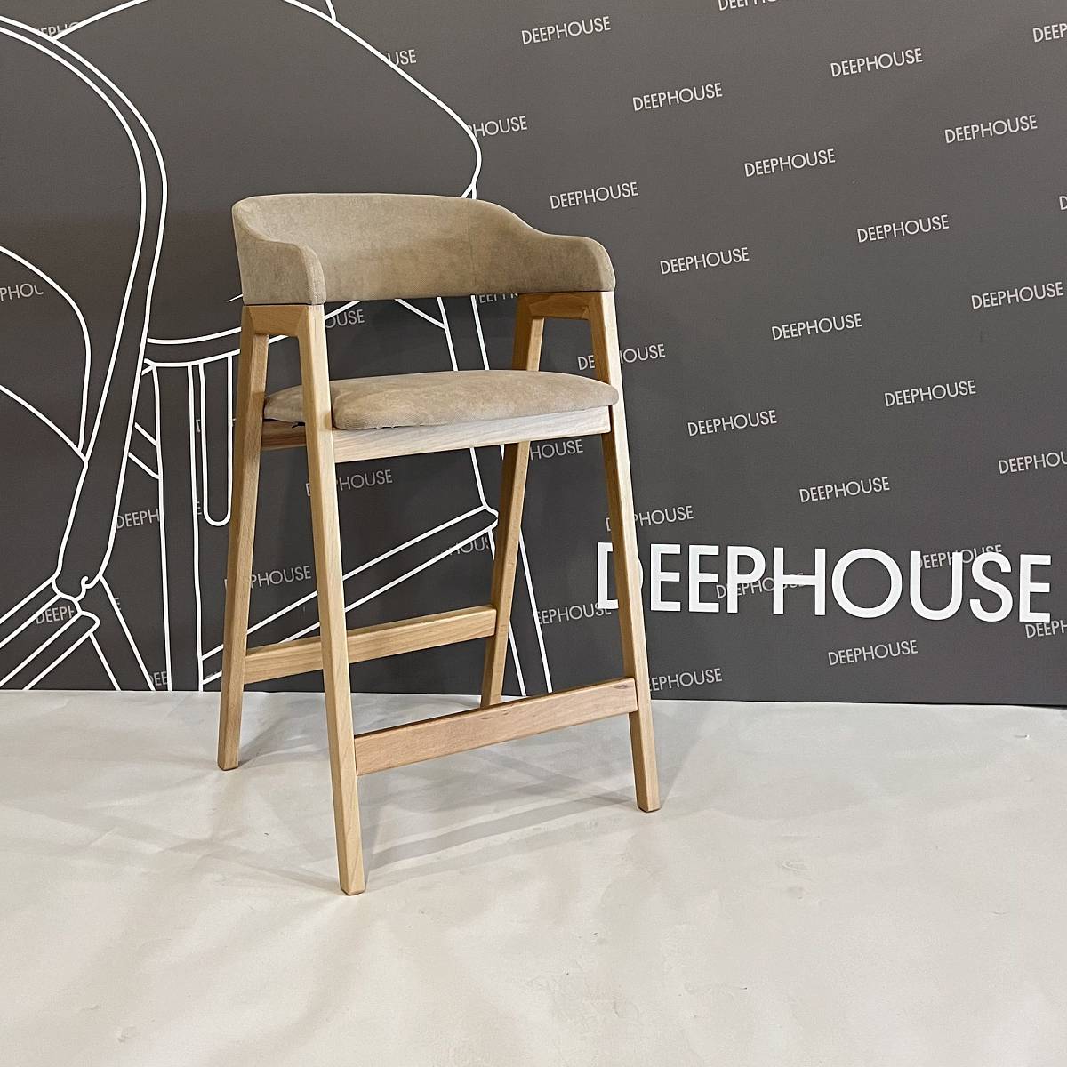 Стул Челси барный бежевая ткань (Ophelia) массив бука (натуральный)