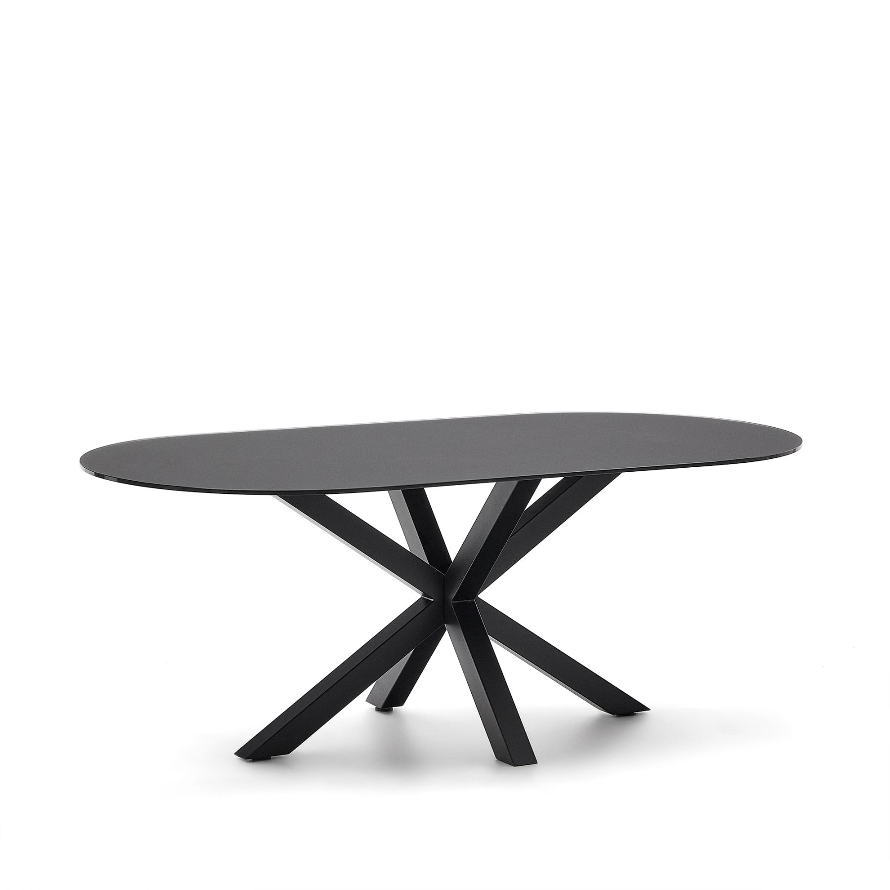 Стол Argo с черным стеклом и черными стальными ножками Ø 200 x 100 см