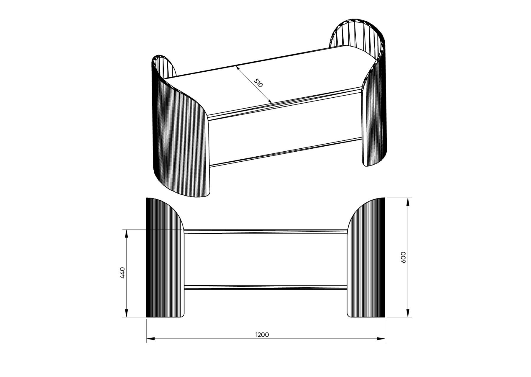 Банкетка Lagom 2 120 см (молочный, натуральный дуб)