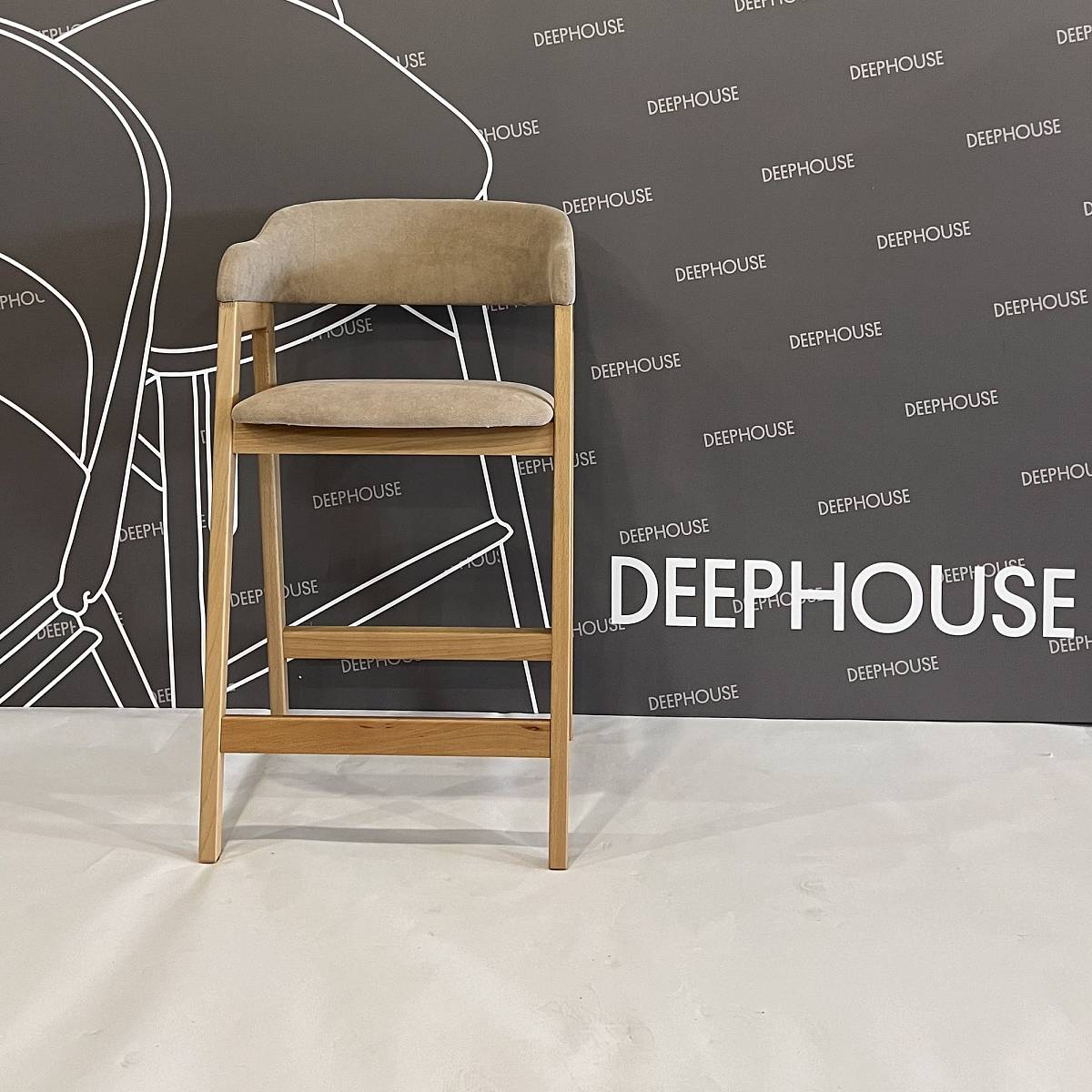 Стул Челси барный бежевая ткань (Ophelia) массив бука (натуральный)