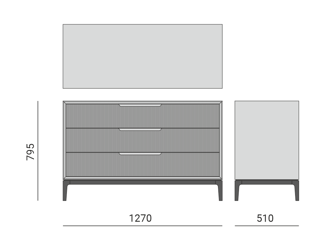Комод Velvet 3 выдвижных ящика с основным цветом дуб каштановый матовый и цветом опор суперматовый чёрный