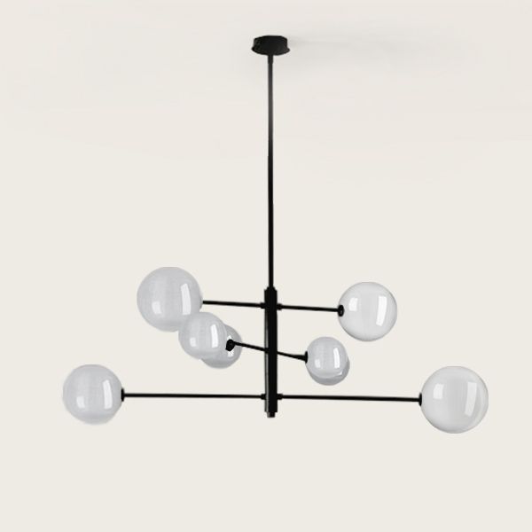 Люстра Atom 8L черная - прозрачные плафоны