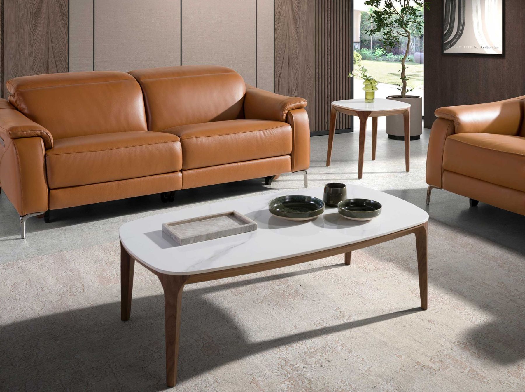 Овальный столик 2132/CT933 из керамики и ореха