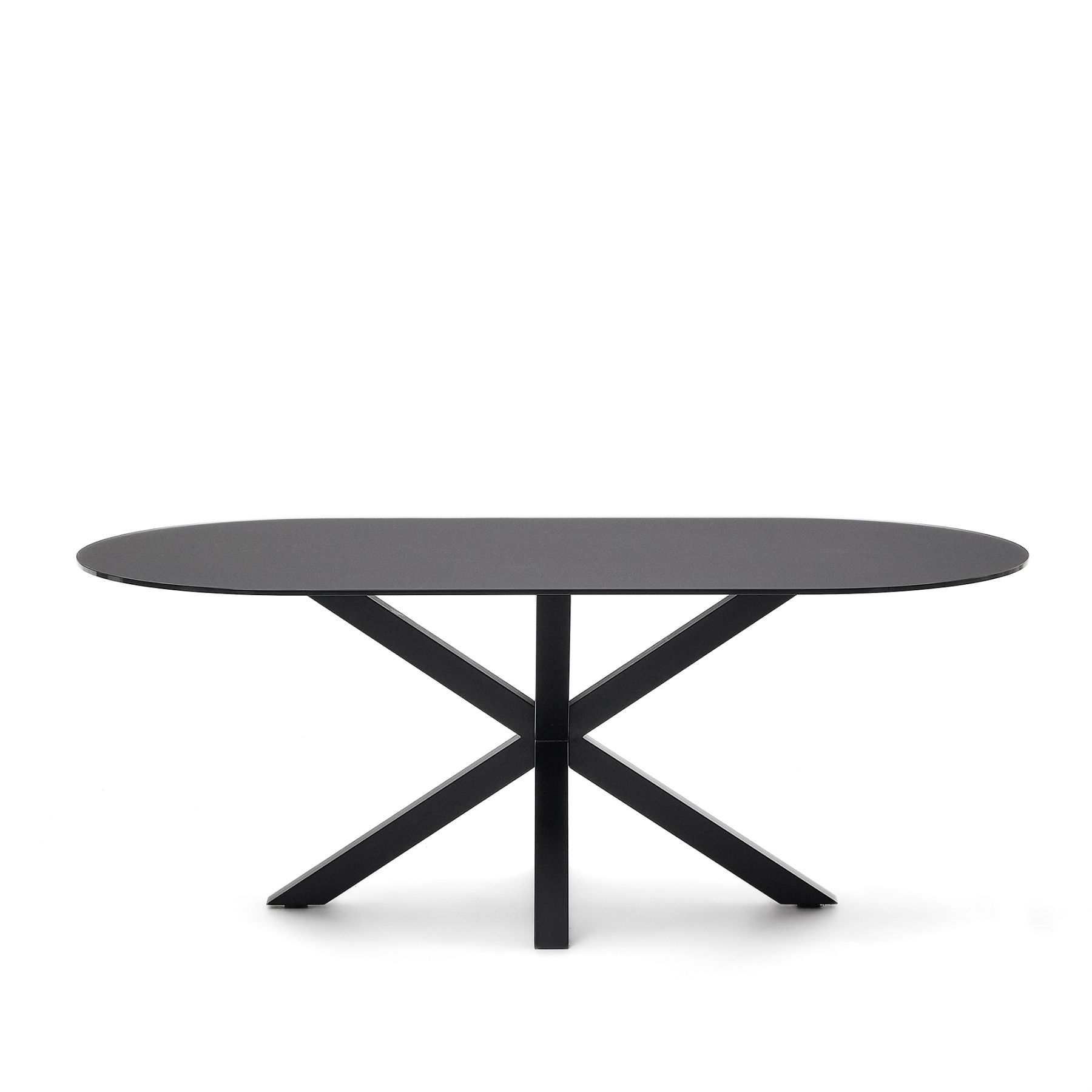 Стол Argo с черным стеклом и черными стальными ножками Ø 200 x 100 см