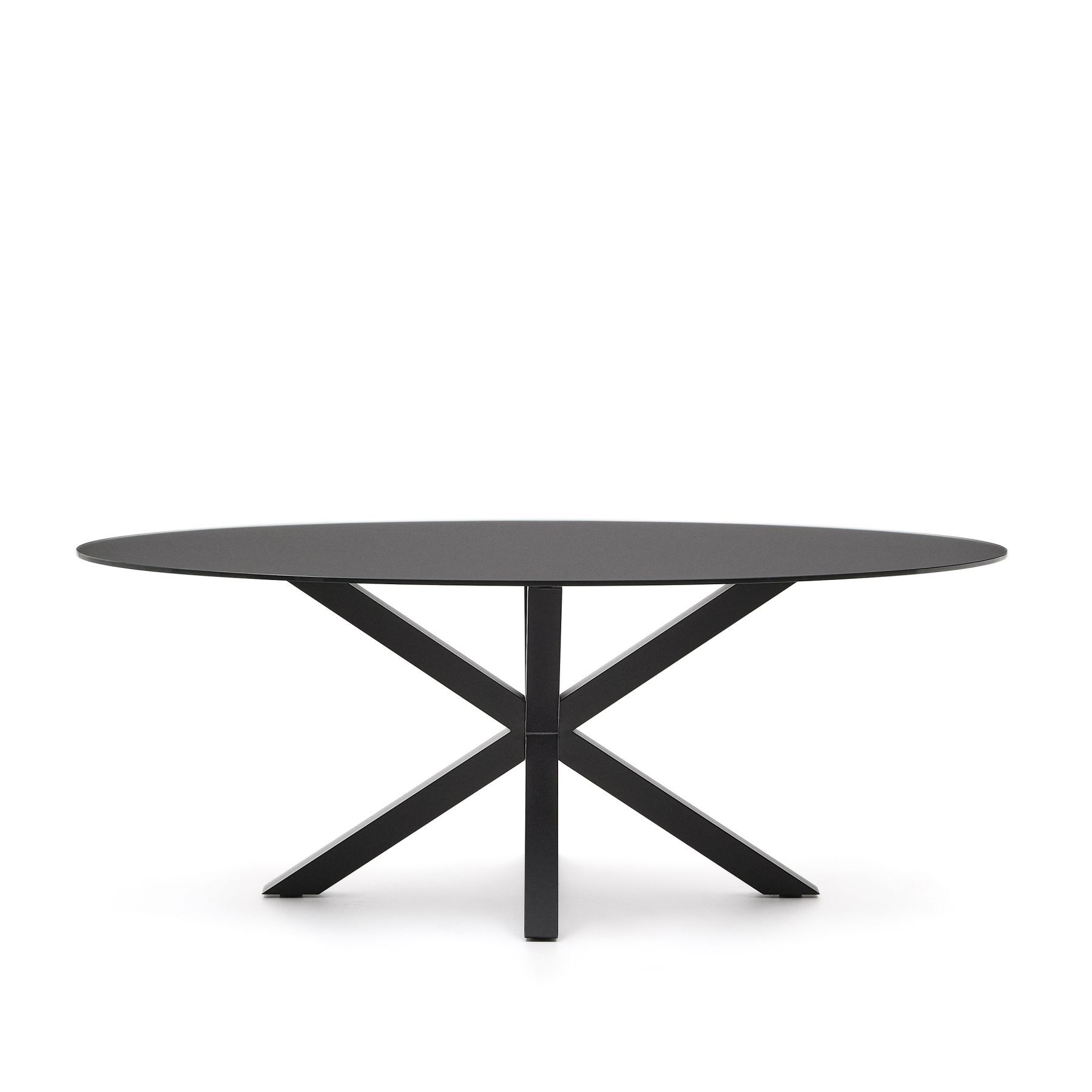 Стол Argo с черным стеклом и черными стальными ножками Ø 200 x 100 см