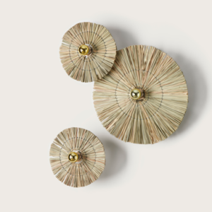 Бра Laos натуральная соломка 30 cm + цоколь 10 cm золотой металл