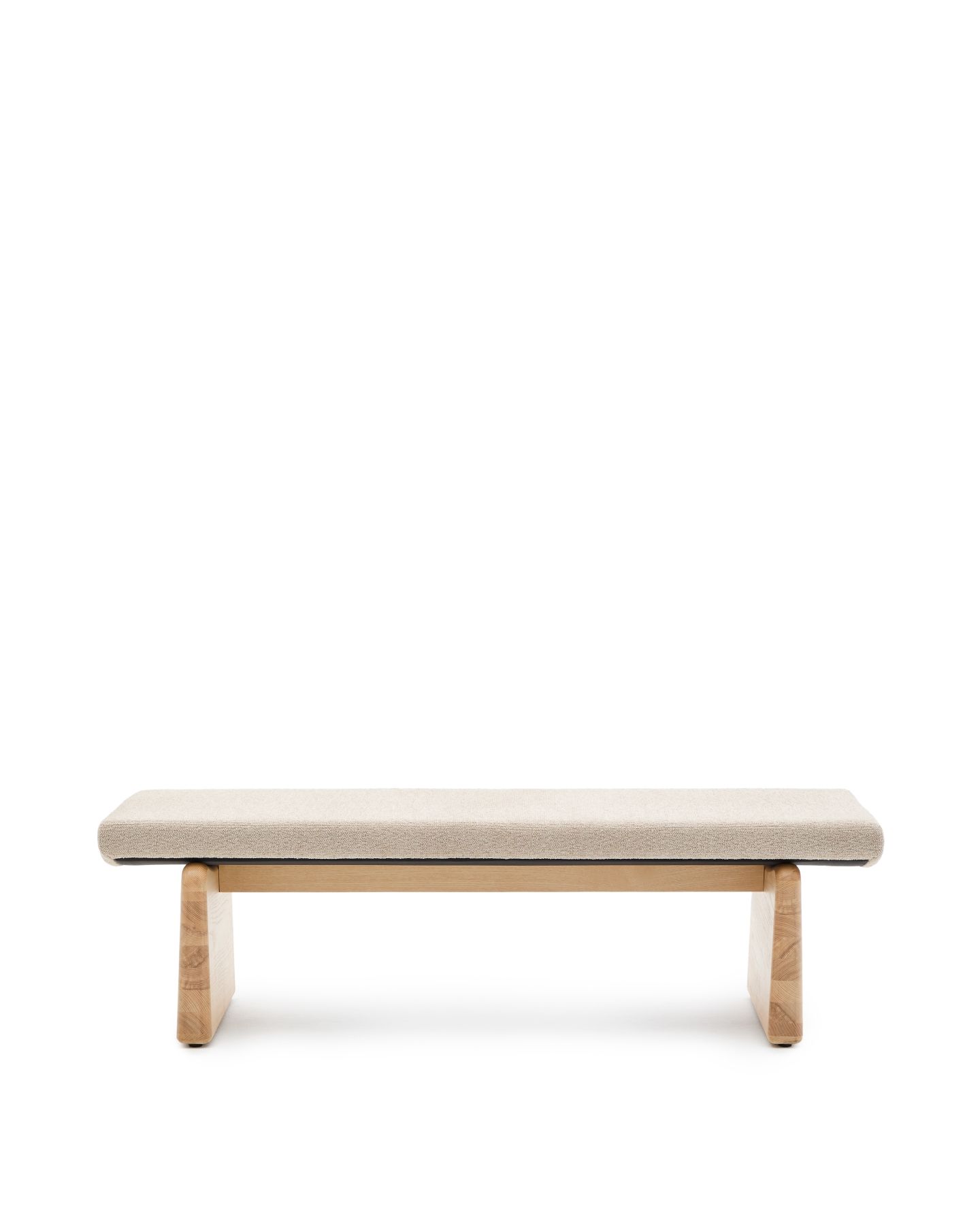 Скамейка Topaz из бежевого шенилла и 100% массива ясеня FSC в натуральной отделке, 150 см