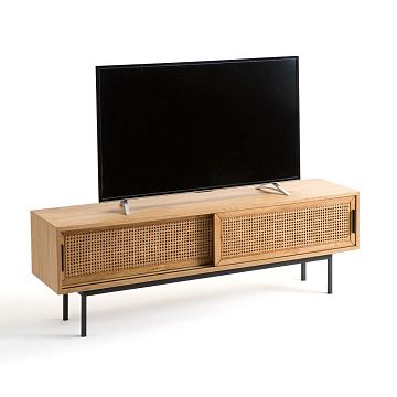 Мебель для TV дуба и плетеного материала 160 см Waska каштановый