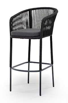 Marseilles "Марсель" стул барный плетеный из роупа, каркас из стали серый (RAL7022), роуп темно-серый круглый, ткань темно-серая